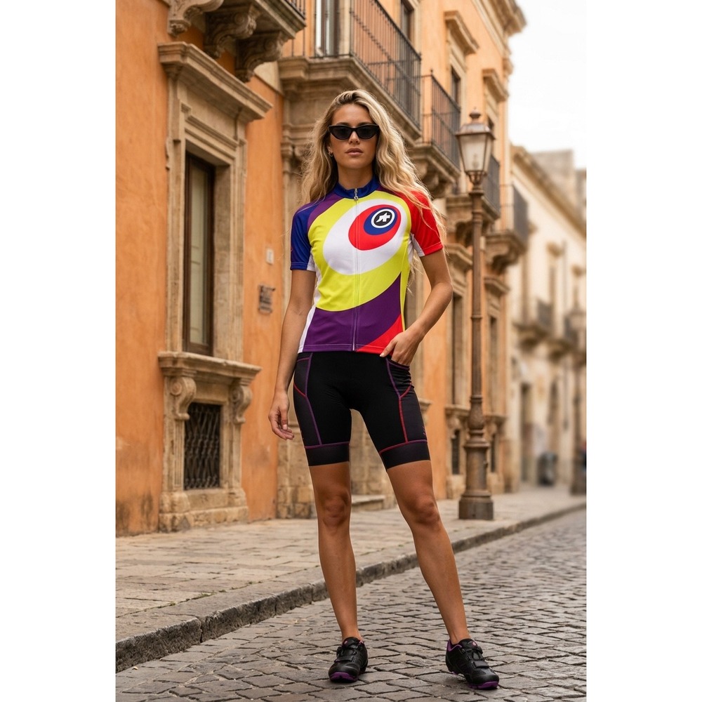 Assos of Switzerland Cycling Jersey WOMEN Medium Pop Art Multicolor Full Zip MED